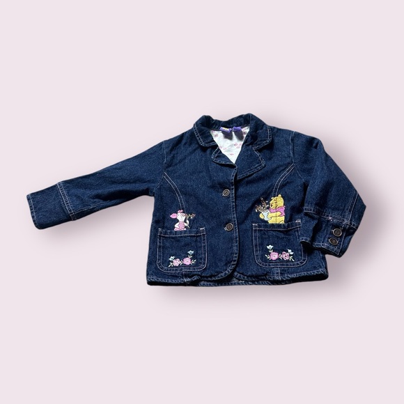 Disney Other - Toddler Disney Winnie The Pooh Piglet Floral Embroidered Denim Blazer Jacket 2T